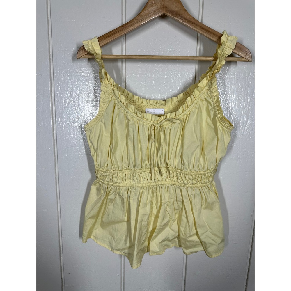 LC Lauren Conrad Top Women Medium Yellow Babydoll Ruffle Smocked Peplum Tank